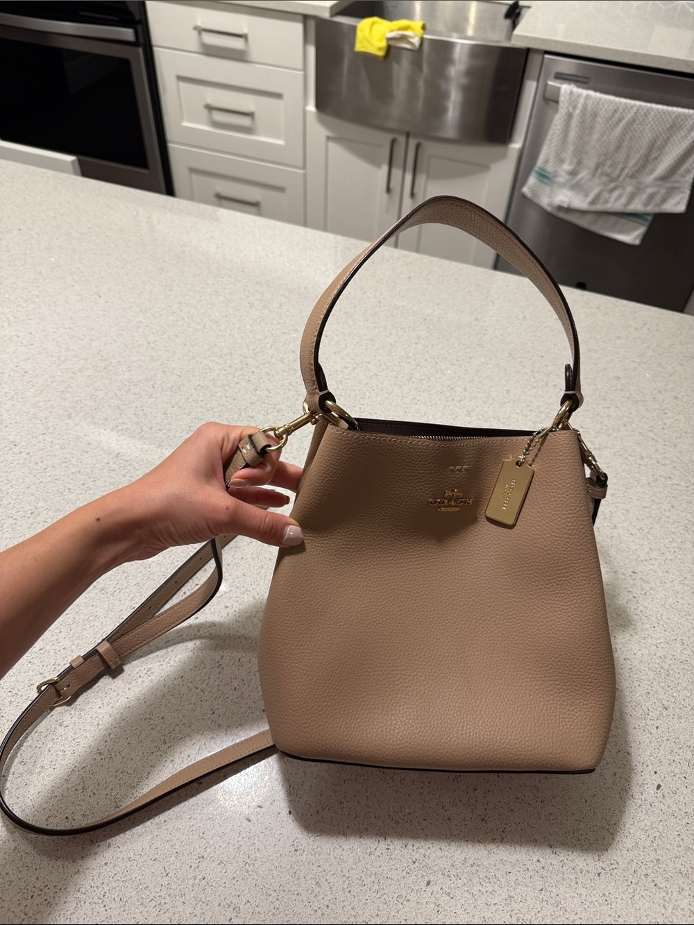Coach Pebbled Leather Bucket Bag in Taupe Brown with Gold Hardware - Picture 2 of 3